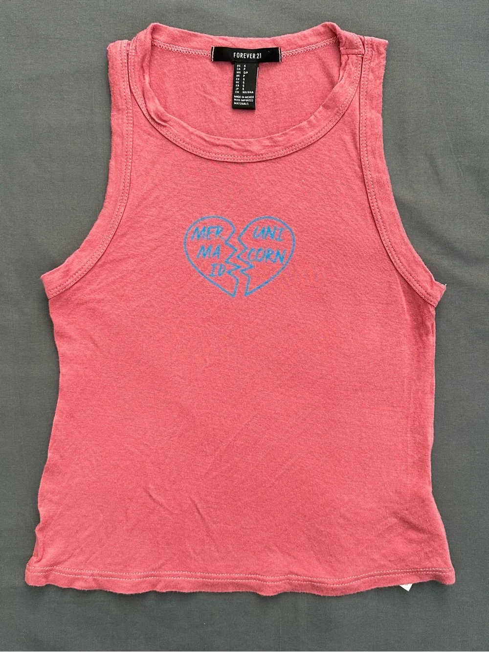 Y2K VTG Mermaid Unicorn Heartbreak CoraL Graphic Tank Top S Broken-Heart Vintage